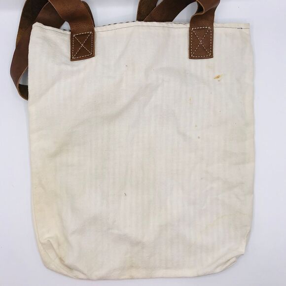 Grainsack Tote Bag, Leather Crossbody Strap, Vintage, Reclaimed Feedsack, Sugar - Picture 3 of 6